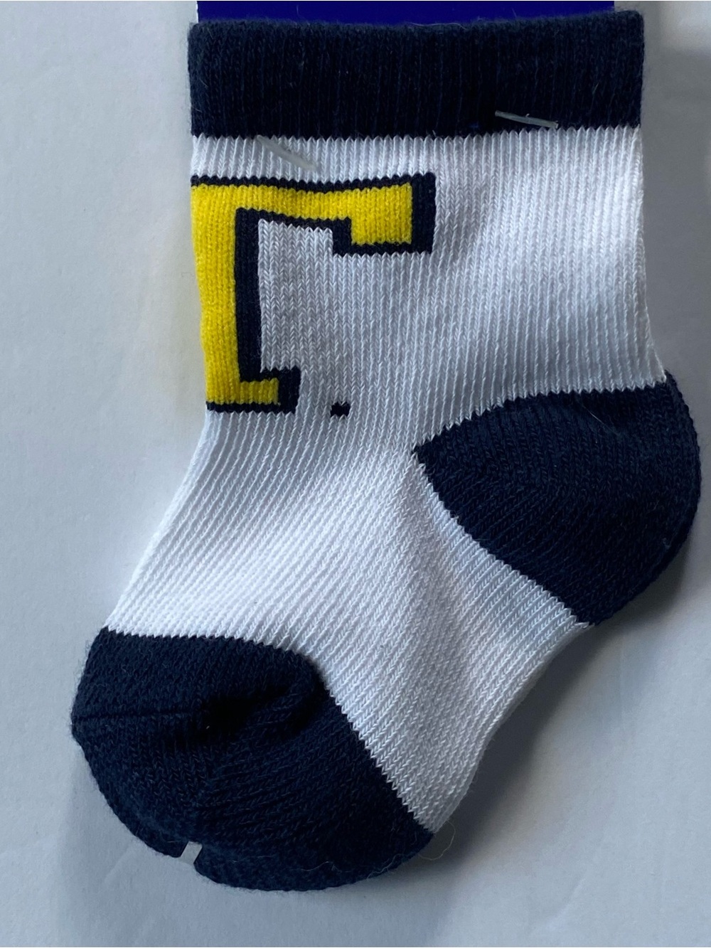 Trinity College Baby Socks 3-6 Months New Bantams Logo “T” Yellow Blue NWT